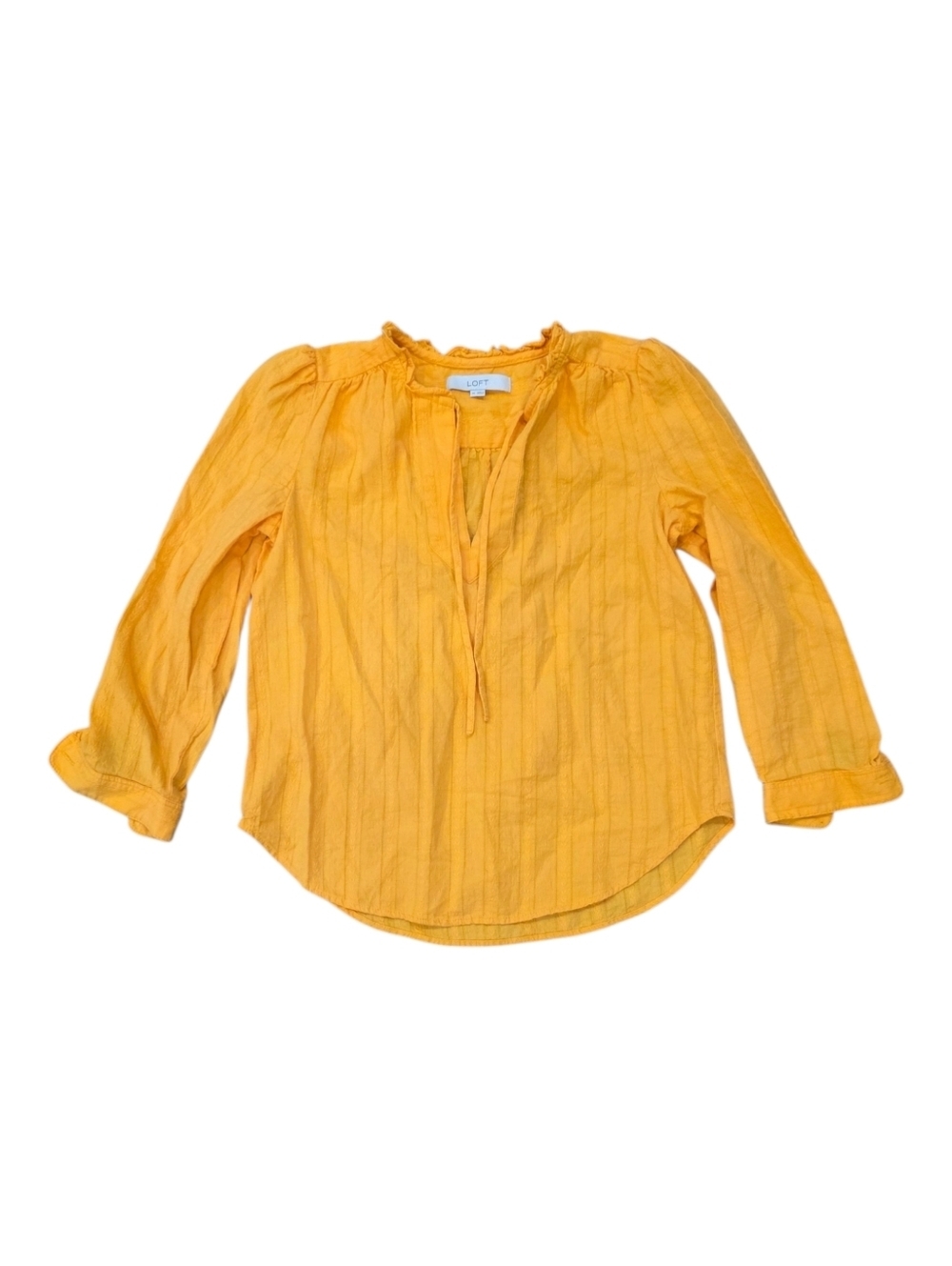 Loft Yellow Stitched Peasant Cotton Blouse XS